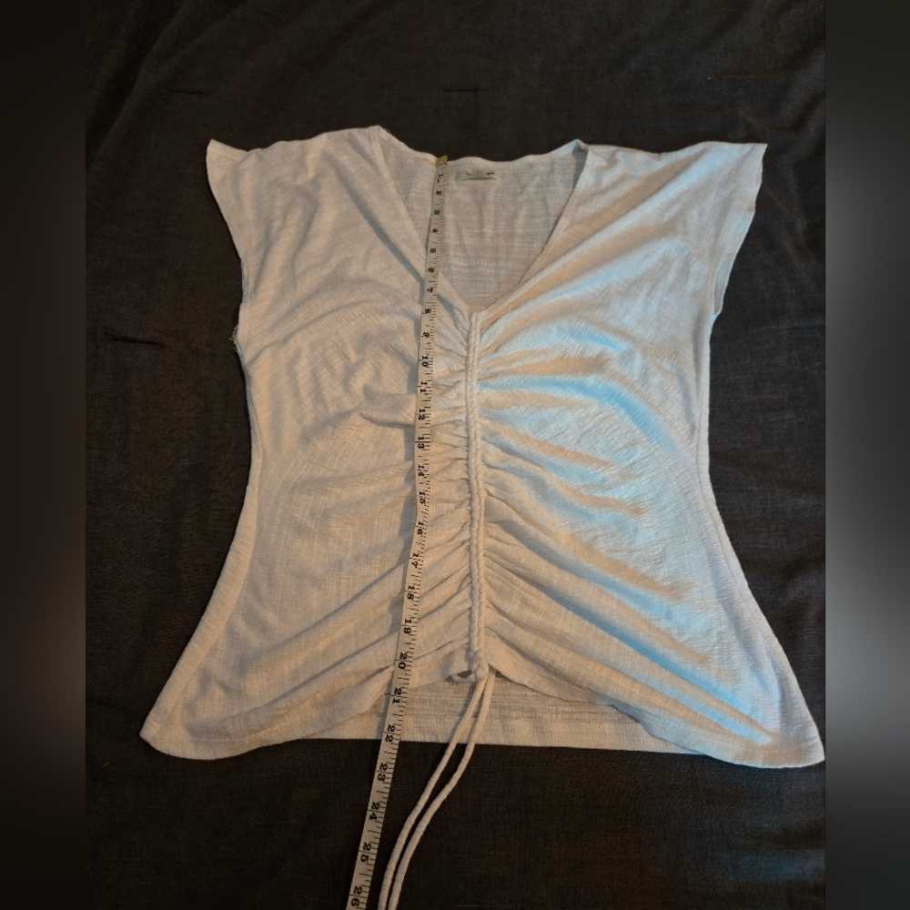 Max Studio White Ruched Drawstring Top – Size Large - Picture 3 of 6
